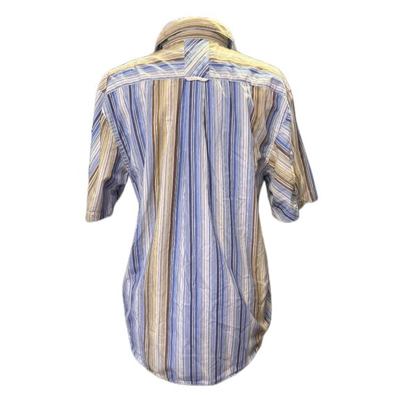 Guess MSRP $64 Womens Button Down Top Stripe Blouse Short Sleeve Blue Yellow SP - Picture 3 of 10